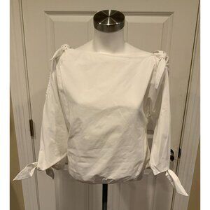 Joie White Lightweight Blouse W/ Boat Neck Ties at Shoulders & Cuffs, Size XS